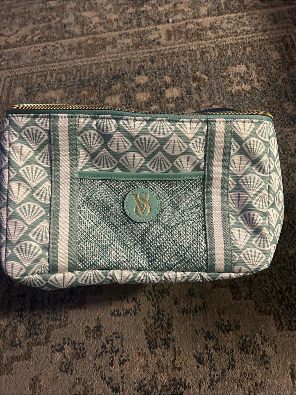 Victoria's Secret Mint Patterned Cosmetic Pouch with Mesh Pocket